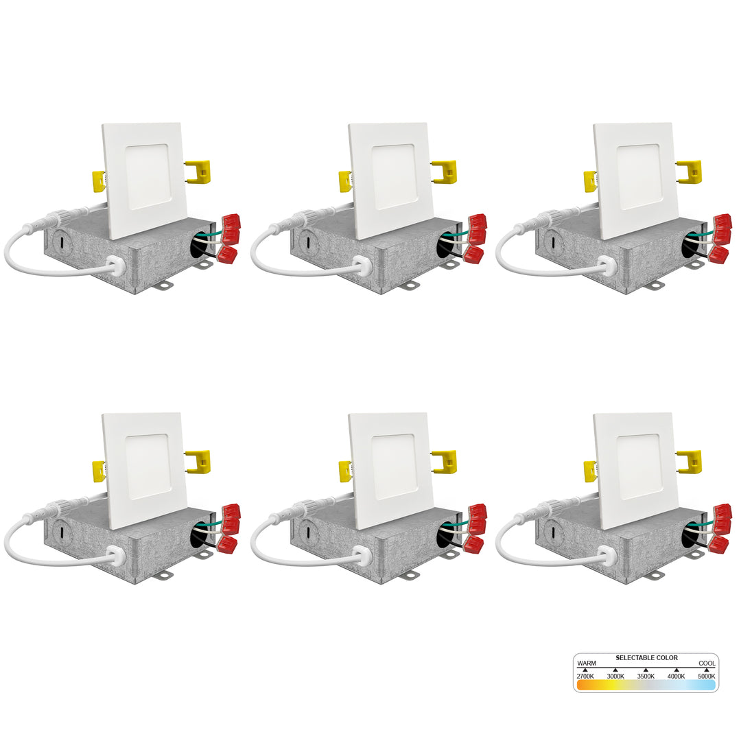 3" Inch White Square Slim Recessed LED Ceiling Lights - 5 Kelvin Temperatures (5CCT) - 8 Watts - 620 Lumens - Dimmable | Panel Recessed Light | Nuwatt Lighting