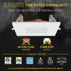3" Inch Square 2 Hour Fire Rated Recessed Light Slim Canless LED Wafer Lights - Wet Rated - 5CCT 2700K-5000K - 550LM