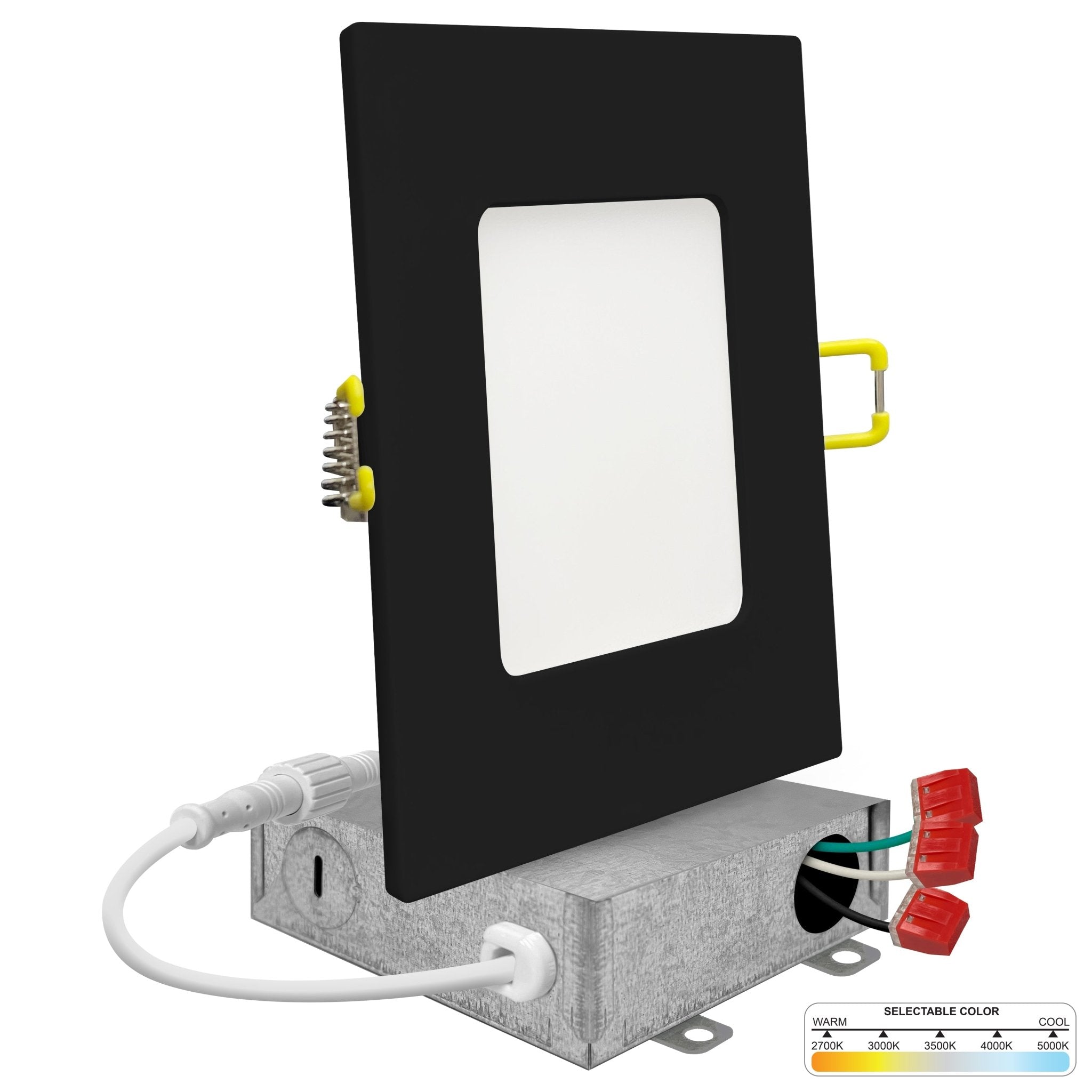 4 Inch Square Black Canless Recessed Lighting Slim LED Wafer Lights Wet Rated 5CCT 2700K 5000K 630LM