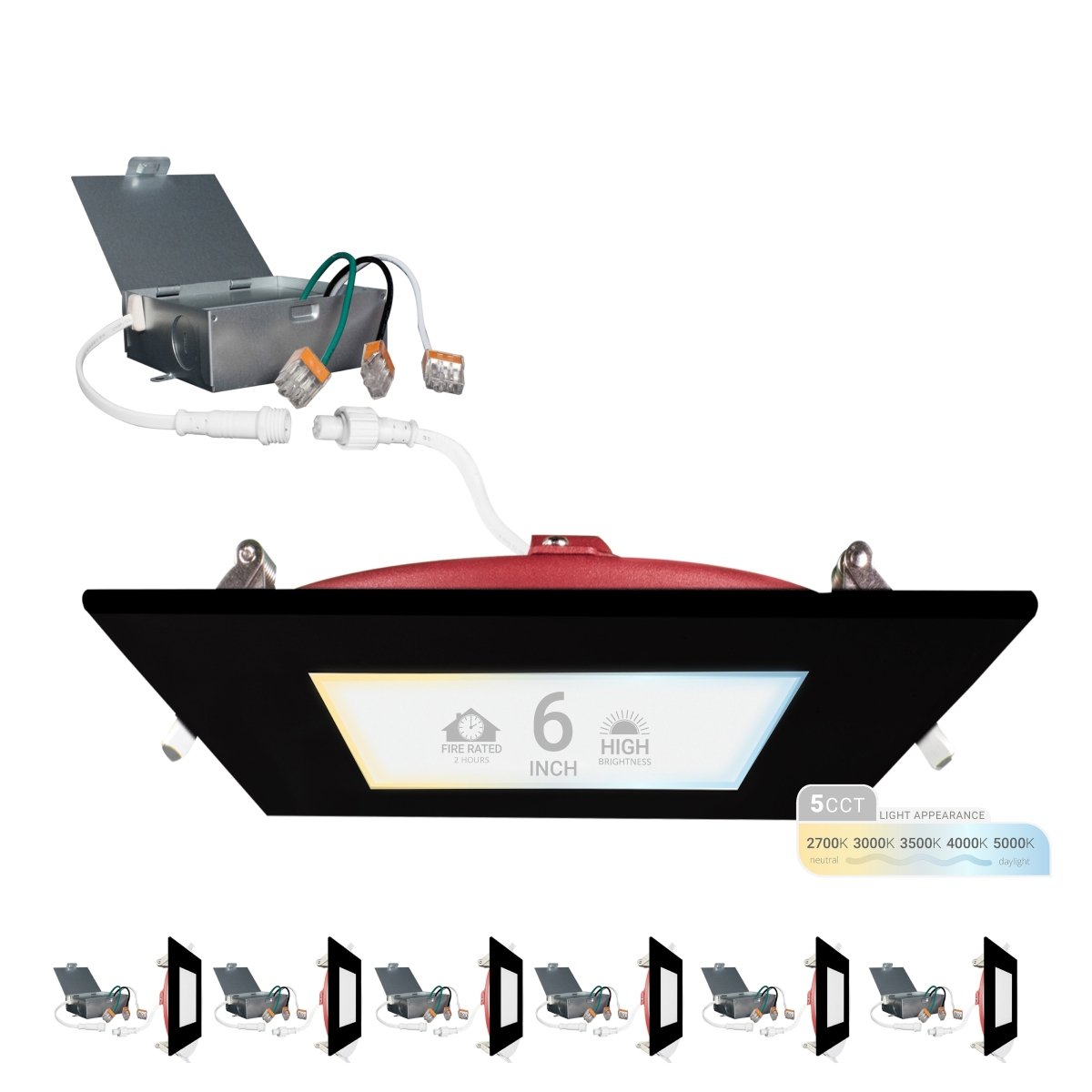 6 Fire Rated Ultra Thin Square LED Recessed Black NuWatt