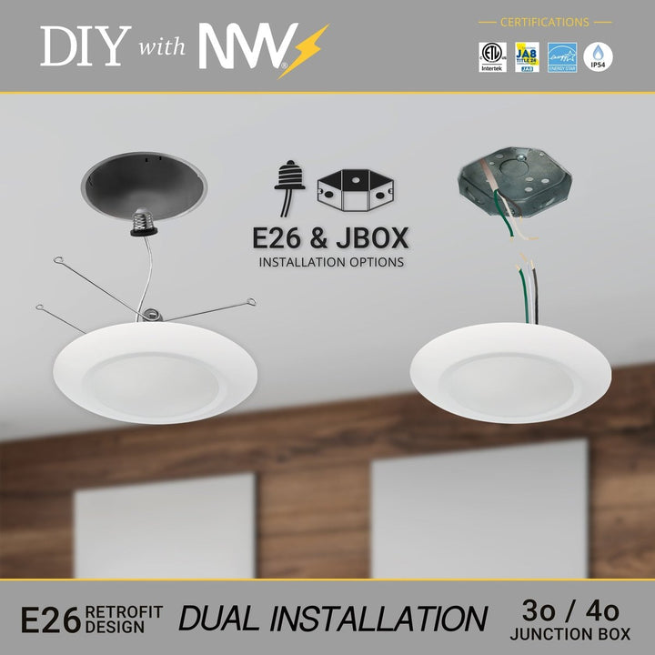 5/6" Inch LED Disk Lights Dual Installation 6" Can Lights or Surface Mount Disk Downlights - 5CCT 2700K-5000K - 1100LM