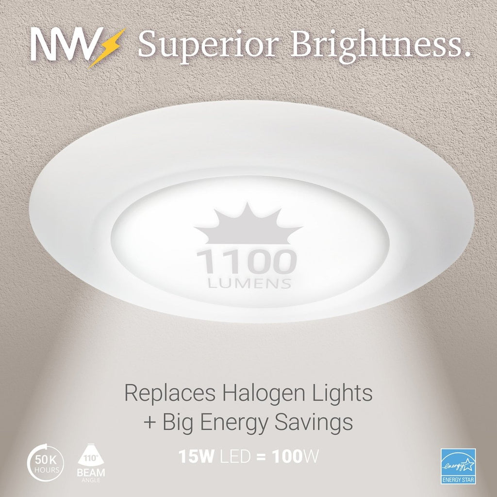 5/6" Inch LED Disk Lights Dual Installation 6" Can Lights or Surface Mount Disk Downlights - 5CCT 2700K-5000K - 1100LM