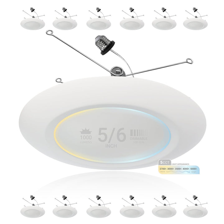 5/6" Inch LED Disk Lights Dual Installation 6" Can Lights or Surface Mount Disk Downlights - 5CCT 2700K-5000K - 1100LM