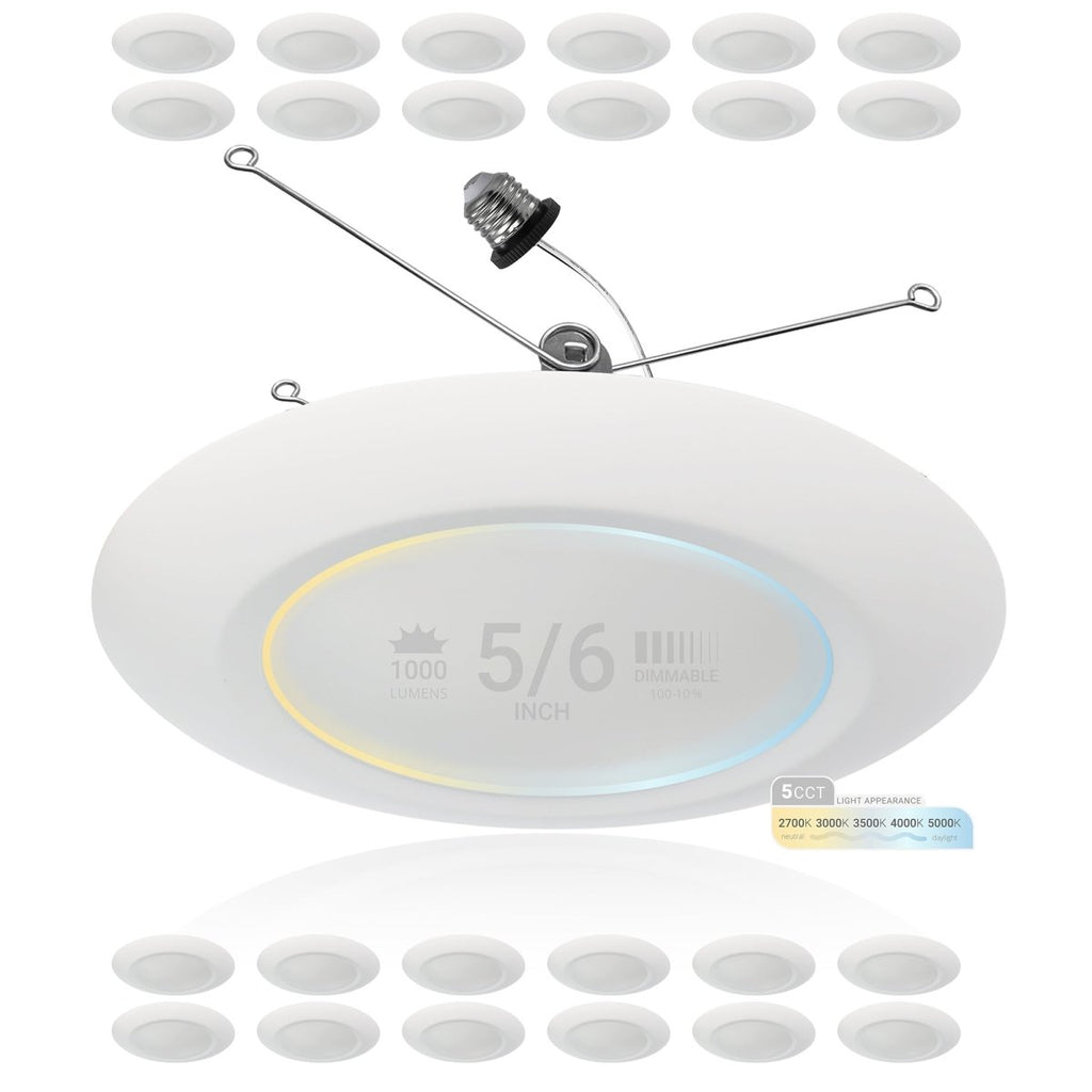 5/6" Inch LED Disk Lights Dual Installation 6" Can Lights or Surface Mount Disk Downlights - 5CCT 2700K-5000K - 1100LM