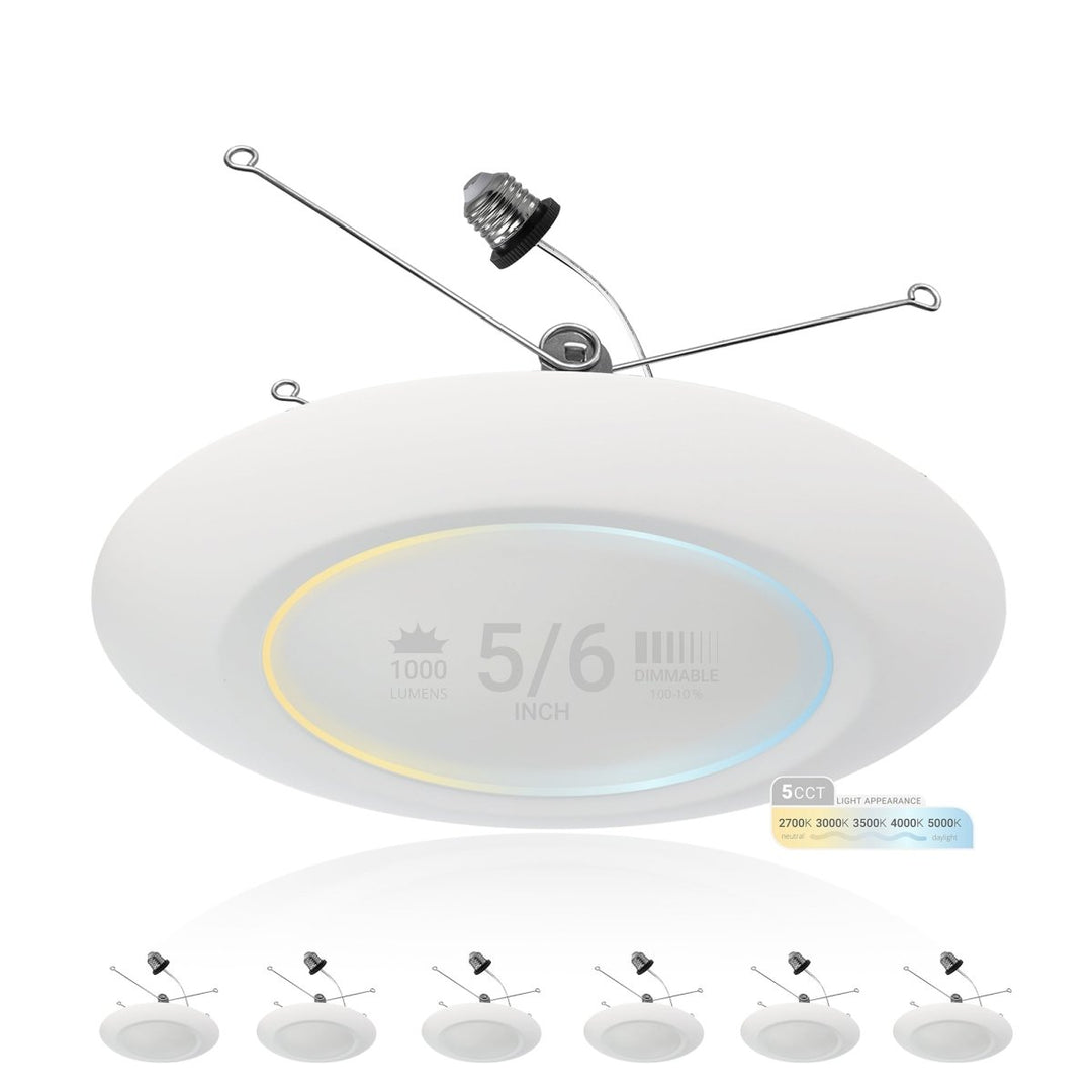5/6" Inch LED Disk Lights Dual Installation 6" Can Lights or Surface Mount Disk Downlights - 5CCT 2700K-5000K - 1100LM