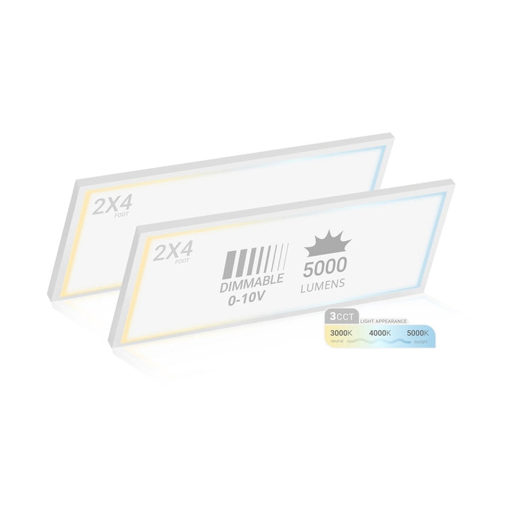2x4 LED Flat Panel Light Surface Mount - 0-10V Dimmable - 3CCT 3000K-5000K - 5000LM