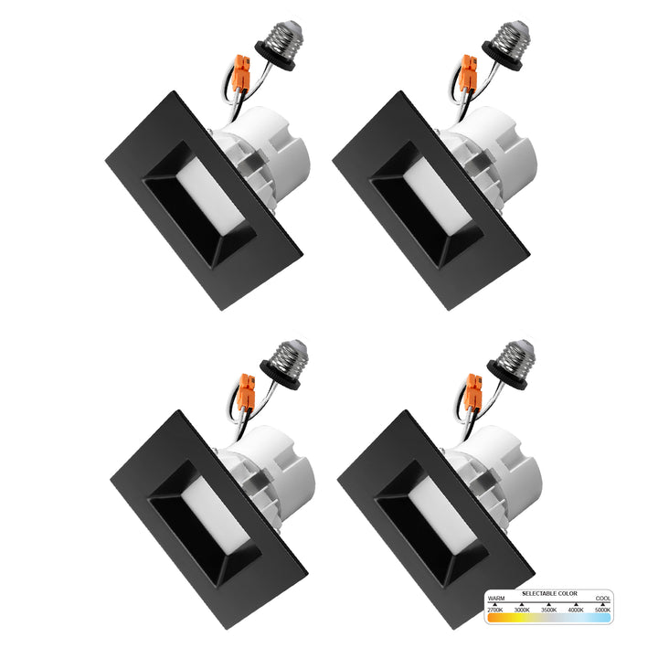 4" Inch Black Square Recessed Retrofit LED Downlight - 5 Kelvin Temperatures (5CCT) - 11 Watts - 750 Lumens - Dimmable | Square Retrofit | Nuwatt Lighting