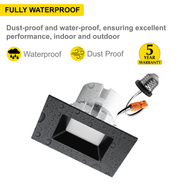 4" Inch Black Square Recessed Retrofit LED Downlight - 5 Kelvin Temperatures (5CCT) - 11 Watts - 750 Lumens - Dimmable | Square Retrofit | Nuwatt Lighting