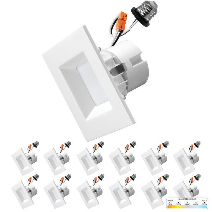 4" Inch White Square Recessed Retrofit LED Downlight - 5 Kelvin Temperatures (5CCT) - 11 Watts - 750 Lumens - Dimmable | Square Retrofit | Nuwatt Lighting