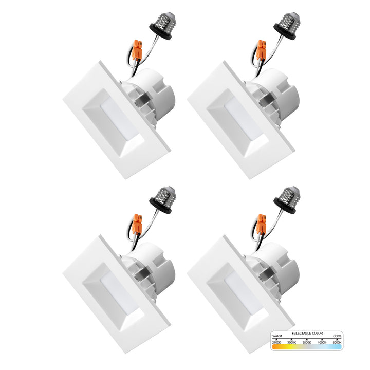 4" Inch White Square Recessed Retrofit LED Downlight - 5 Kelvin Temperatures (5CCT) - 11 Watts - 750 Lumens - Dimmable | Square Retrofit | Nuwatt Lighting