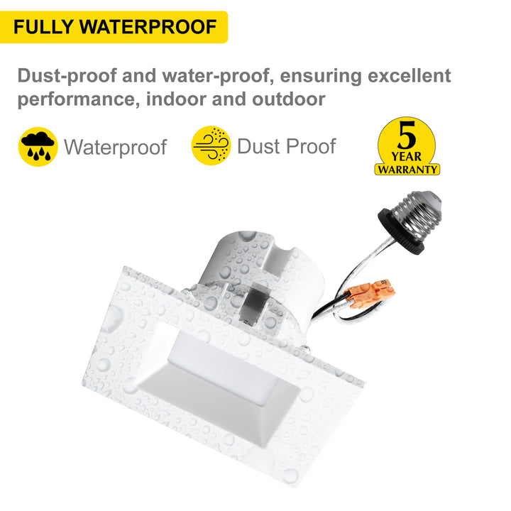 4" Inch White Square Recessed Retrofit LED Downlight - 5 Kelvin Temperatures (5CCT) - 11 Watts - 750 Lumens - Dimmable | Square Retrofit | Nuwatt Lighting