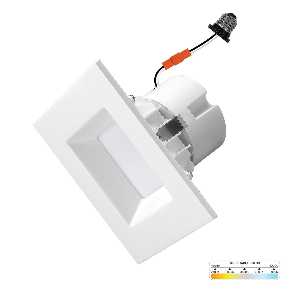 4" Inch White Square Recessed Retrofit LED Downlight - 5 Kelvin Temperatures (5CCT) - 11 Watts - 750 Lumens - Dimmable | Square Retrofit | Nuwatt Lighting