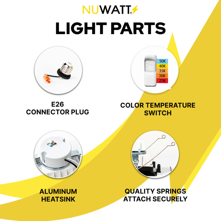 6" Inch Black Square Retrofit LED Recessed Downlight - 5 Kelvin Temperatures (5CCT) - 14 Watt - 1100 Lumens - Dimmable | Square Retrofit | Nuwatt Lighting