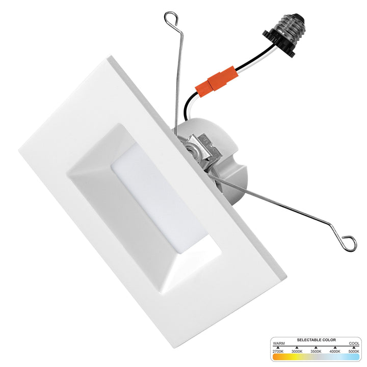 6" Inch White Square Retrofit LED Recessed Downlight - 5 Kelvin Temperatures (5CCT) - 14 Watt - 1100 Lumens - Dimmable | Square Retrofit | Nuwatt Lighting