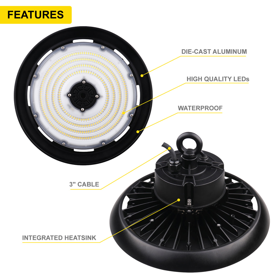 UFO LED High Bay Industrial Warehouse LED Fixture 240W, 5000K Daylight, 35,000 Lumens, 120-277v, 1-10V Dimmable | UFO High Bay | Nuwatt Lighting