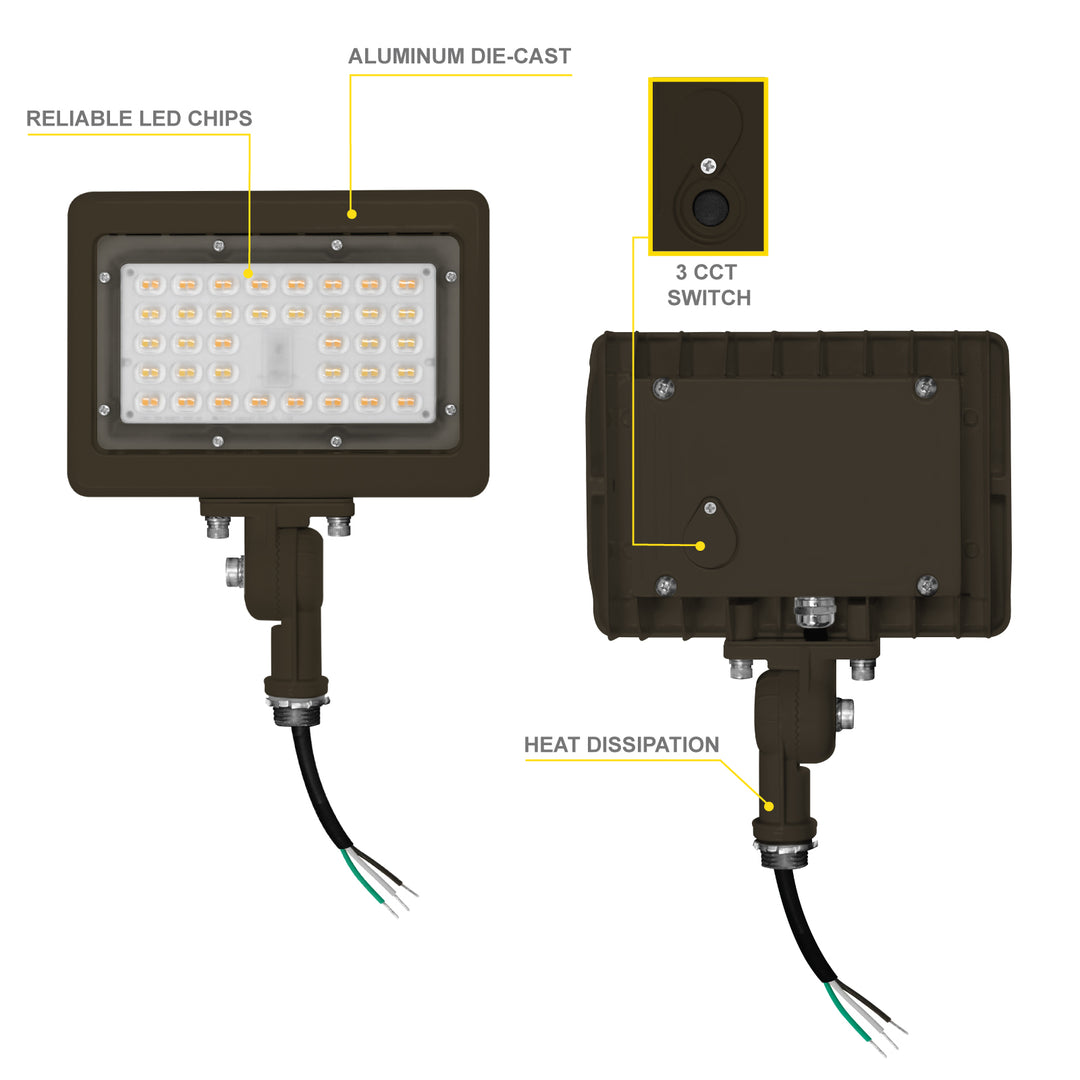 NUWATT LED Flood Light Outdoor - 15W - 1950 Lumens - 3CCT Color Selectable 3000K, 4000K, 5000K - Waterproof LED Flood Light with 1/2" Knuckle Mount - 100-277V- Bronze Finish