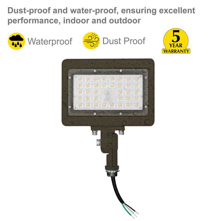 NUWATT LED Flood Light Outdoor - 15W - 1950 Lumens - 3CCT Color Selectable 3000K, 4000K, 5000K - Waterproof LED Flood Light with 1/2" Knuckle Mount - 100-277V- Bronze Finish