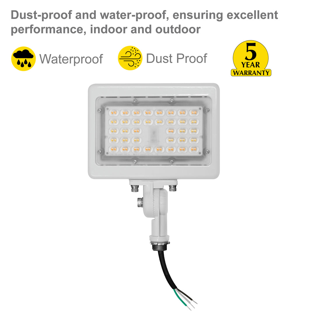NUWATT LED Flood Light Outdoor - 30W - 3850 Lumens - 3CCT Color Selectable 3000K, 4000K, 5000K - Waterproof LED Flood Light with 1/2" Knuckle Mount - 100-277V- White Finish | Flood Light | Nuwatt Lighting