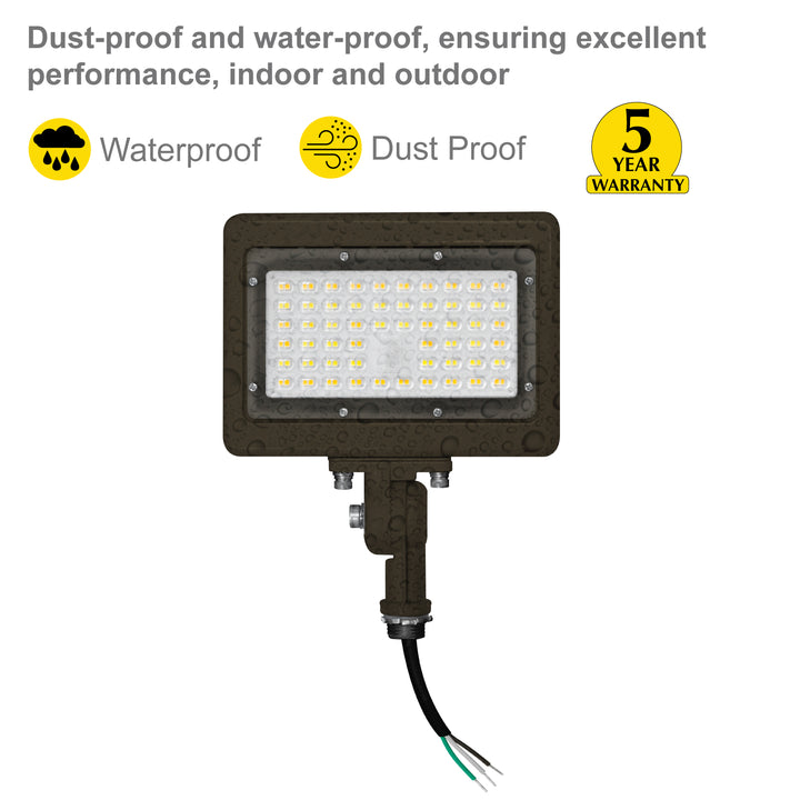 NUWATT LED Flood Light Outdoor - 50W - 7050 Lumens - 3CCT Color Selectable 3000K, 4000K, 5000K - Dimmable - Waterproof LED Flood Light with 1/2" Knuckle Mount - 100-277V - Bronze Finish | Flood Light | Nuwatt Lighting