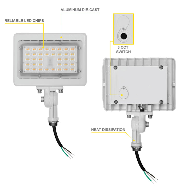 NUWATT LED Flood Light Outdoor - 15W - 1950 Lumens - 3CCT Color Selectable 3000K, 4000K, 5000K - Waterproof LED Flood Light with 1/2" Knuckle Mount - 100-277V- White Finish | Flood Light | Nuwatt Lighting