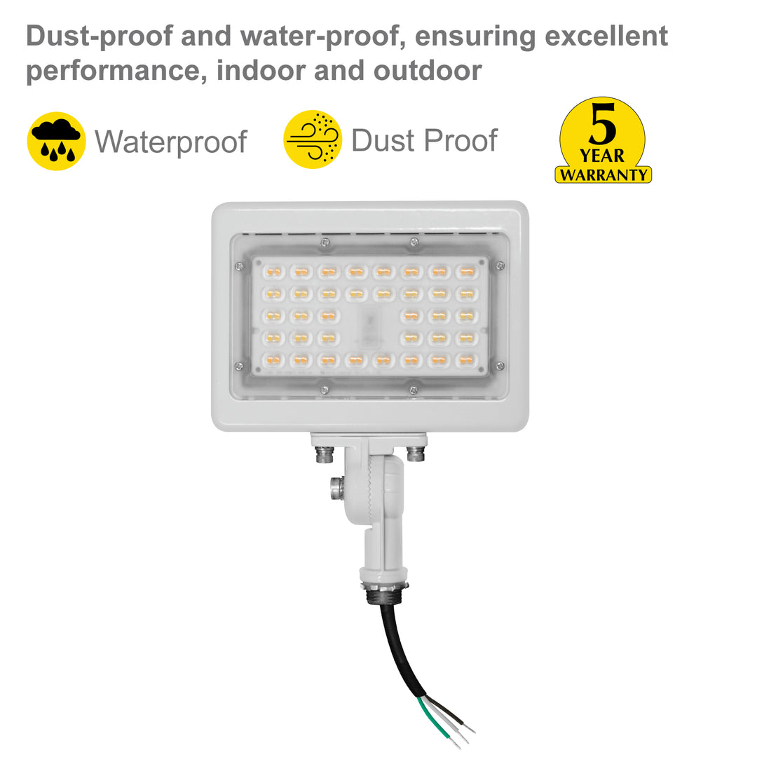 NUWATT LED Flood Light Outdoor - 15W - 1950 Lumens - 3CCT Color Selectable 3000K, 4000K, 5000K - Waterproof LED Flood Light with 1/2" Knuckle Mount - 100-277V- White Finish | Flood Light | Nuwatt Lighting