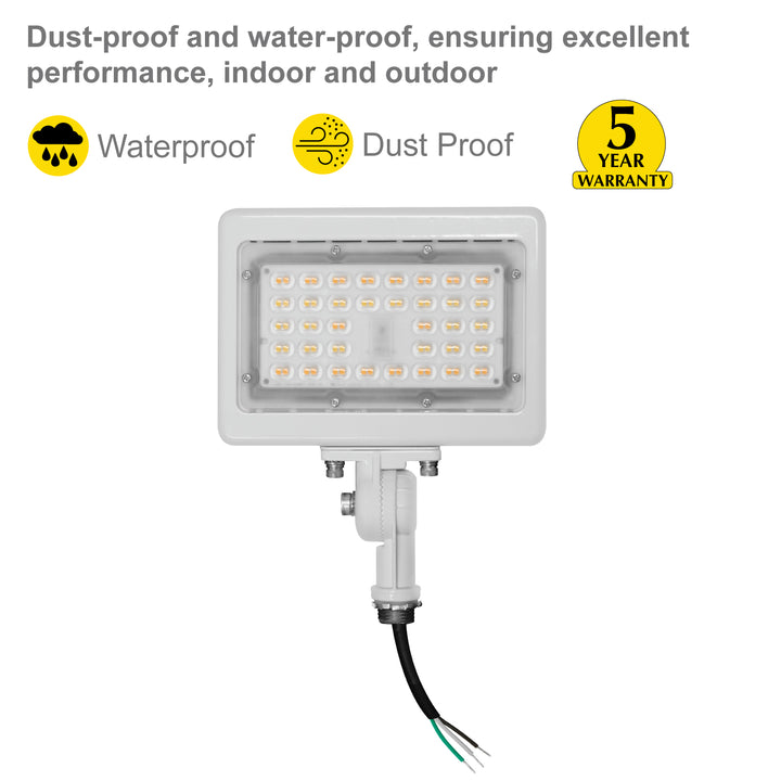 NUWATT LED Flood Light Outdoor - 15W - 1950 Lumens - 3CCT Color Selectable 3000K, 4000K, 5000K - Waterproof LED Flood Light with 1/2" Knuckle Mount - 100-277V- White Finish | Flood Light | Nuwatt Lighting