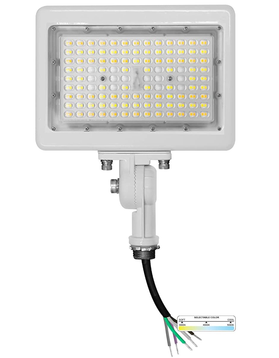 NUWATT LED Flood Light Outdoor - 90W - 12600 Lumens - 3CCT Color Selectable 3000K, 4000K, 5000K - Dimmable - Waterproof LED Flood Light with 1/2" Knuckle Mount - 100-277V - White Finish | Flood Light | Nuwatt Lighting
