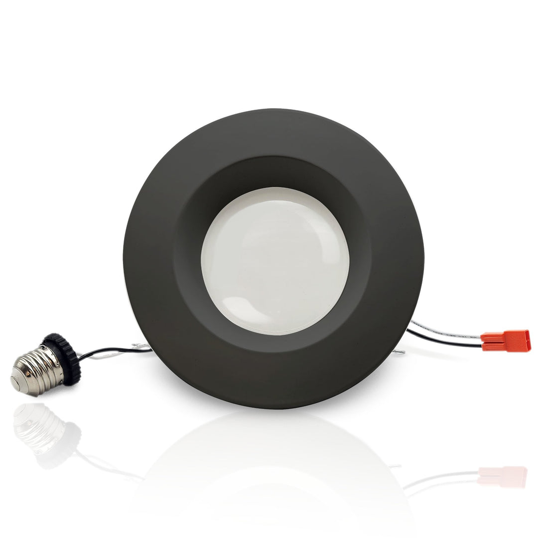 NuWatt 6 Inch Round Retrofit Black Recessed Light - E26 Quick Connect - 3 Wattage Selectable: 12W/15W/18W (900/1100/1300LM) - 5CCT: 2700K-5000K Color Selectable - Dimmable - CRI>90 - UL /Energy Star/ JA8 Certified