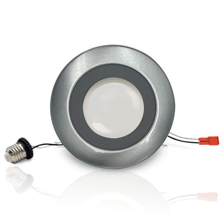 NuWatt 6 Inch Round Retrofit Brushed Nickel Recessed Light - E26 Quick Connect - 3 Wattage Selectable: 12W/15W/18W (900/1100/1300LM) - 5CCT: 2700K-5000K Color Selectable - Dimmable - CRI>90 - UL /Energy Star/ JA8 Certified